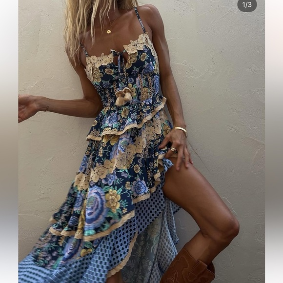 Spell x FP Free People Full Bloom RUFFLE SOIRÉE Asymmetrical DRESS - Picture 2 of 8